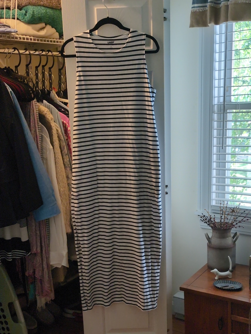 Lands' End White And Black Striped Maxi Dress